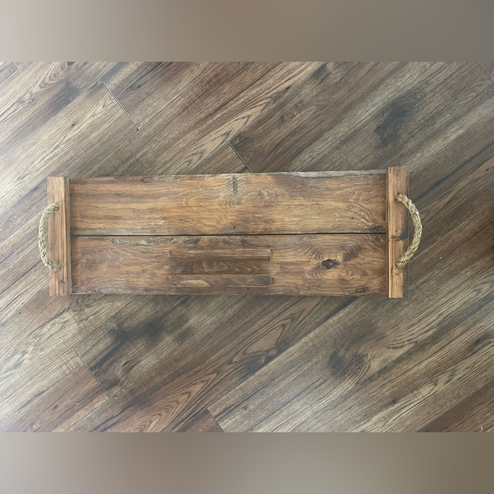 Rustic Wooden Bath Caddie with Rope Handle - Brown